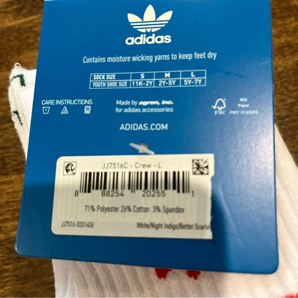 Adidas Kids' Socks - White with Red and Blue Stripes
